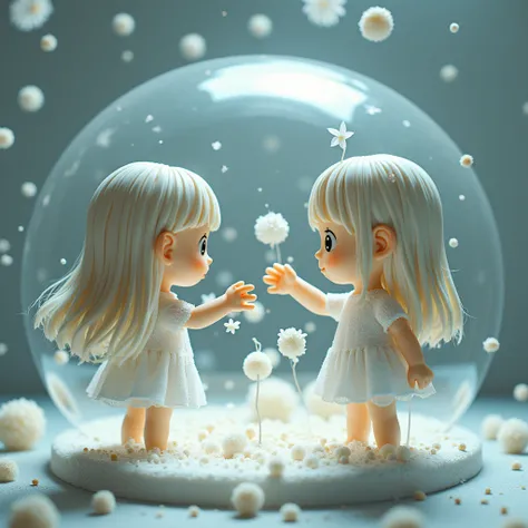 Images captured under an electron microscope show chibi girl characters trying to convey something, round cropped image, conceptual installation art, (ultra detailed, absolutely resolution, best quality:1.3), 2.5D, delicate and dynamic effects, artistic, h...