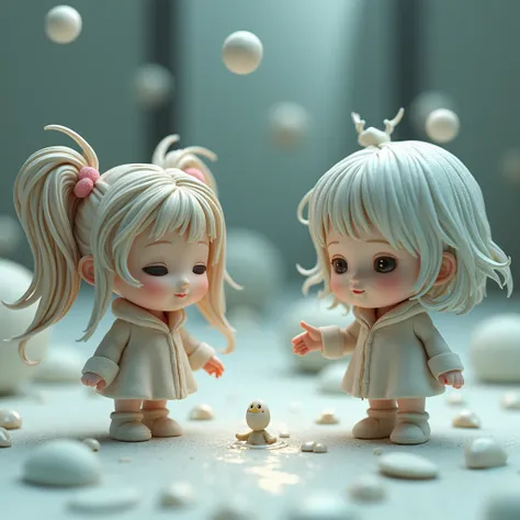 Images captured under an electron microscope show chibi girl characters trying to convey something, round cropped image, conceptual installation art, (ultra detailed, absolutely resolution, best quality:1.3), 2.5D, delicate and dynamic effects, artistic, h...