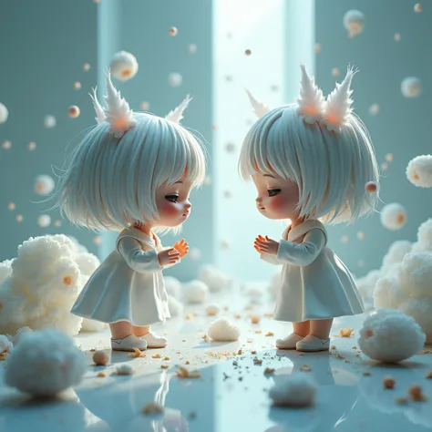 Images captured under an electron microscope show chibi girl characters trying to convey something, round cropped image, conceptual installation art, (ultra detailed, absolutely resolution, best quality:1.3), 2.5D, delicate and dynamic effects, artistic, h...