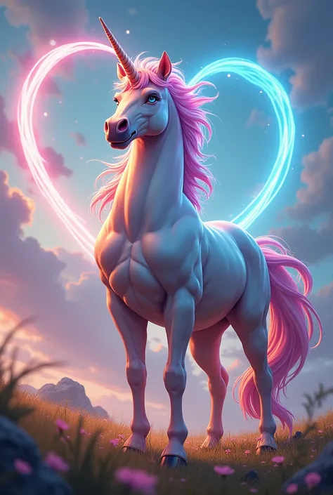 Big unicorn muscles are rainbow and heart and 