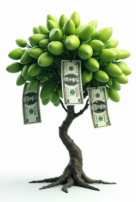 a detailed realistic money tree, 4 usd dollar bills growing as fruits, white background, no leaves, ultra-detailed, (best quality,4k,8k,highres,masterpiece:1.2),ultra-detailed,(realistic,photorealistic,photo-realistic:1.37),HDR,UHD,studio lighting,ultra-fi...