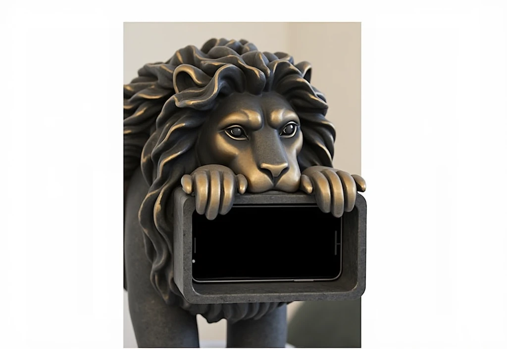 Antonio Canova phone stand,lion heads with a smartphone in the open mouth of a lion!!!