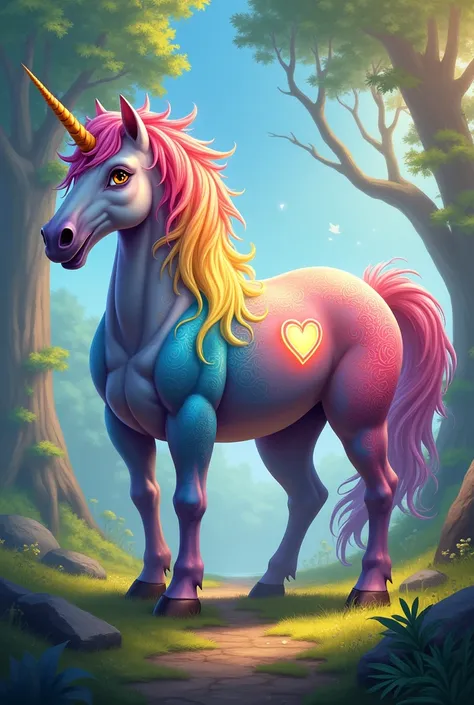 Unicorn big beautiful muscles are rainbow and heart 