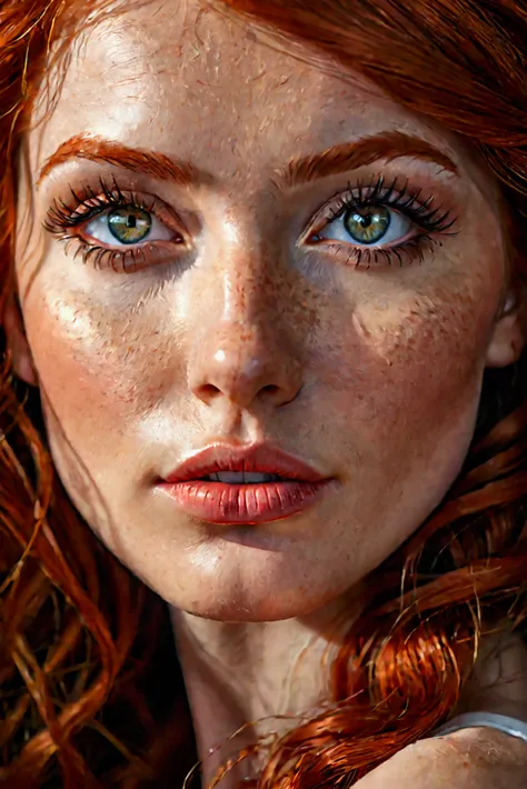 redhead woman, beautiful detailed eyes, beautiful detailed lips, extremely detailed face and skin, long eyelashes, beautiful wom...