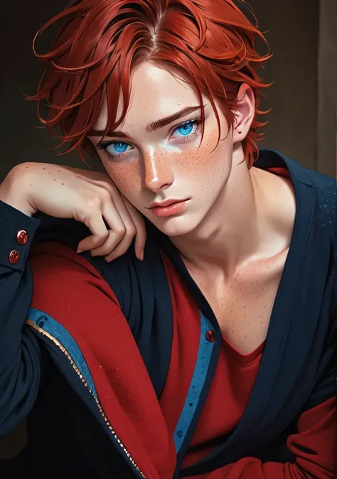 Boy, beautiful, red hair, Blue eyes, freckles seductive 