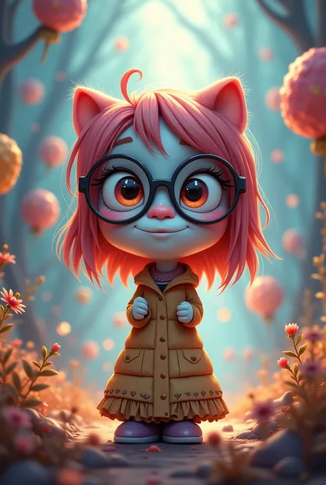 Imagine an avatar of a cartoon-style female monster, let it be tender, I wore glasses and was cool with an amazing background
