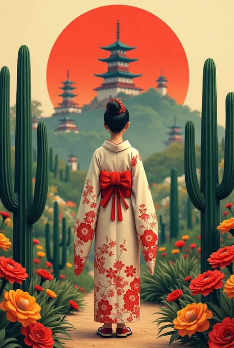 Create a photo for me about the balance of traditions of Japan and Mexico 

