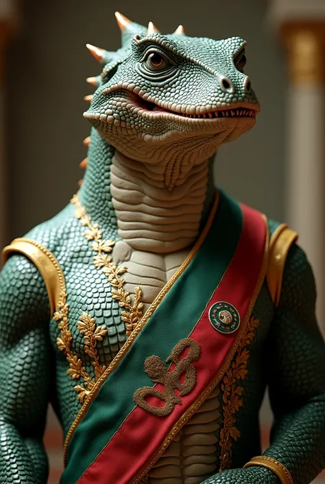 A Reptilian with the Presidential Sash of Mexico.