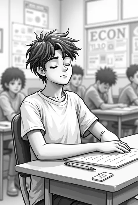 Teenager man sleeping in classroom 2d drawing
