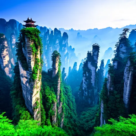 Wulingyuan (Zhangjiajie, China), wonderful scenery, mystery morning((highest quality, 8K, masterpiece: 1.3))