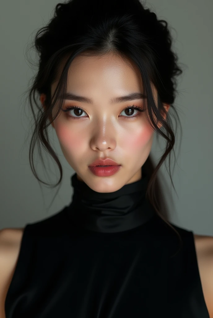 front face of beautiful asian woman in black outfit