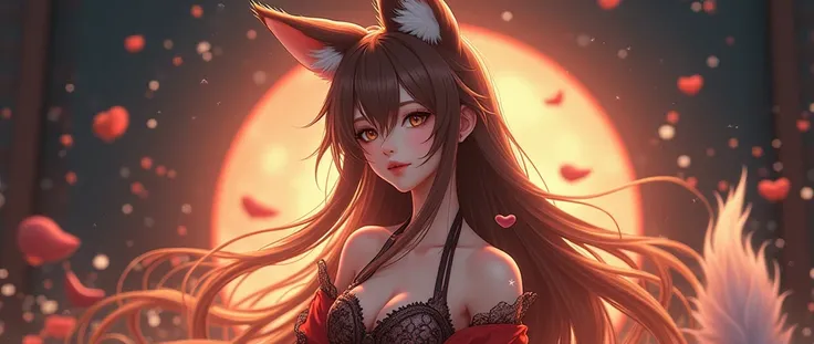 Best quality, 8K, HDR, soft lighting, picture perfect, realistic, vibrant, fox girl with brown hair, kitsune, beautiful female kitsune, digital anime illustration, beautiful illustration, beautiful digital artwork, exquisite digital illustration, realistic...