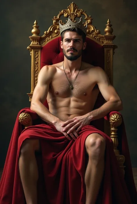 Generate a Realistic image of A naked Young 2 King sitting on his throne with His penis out