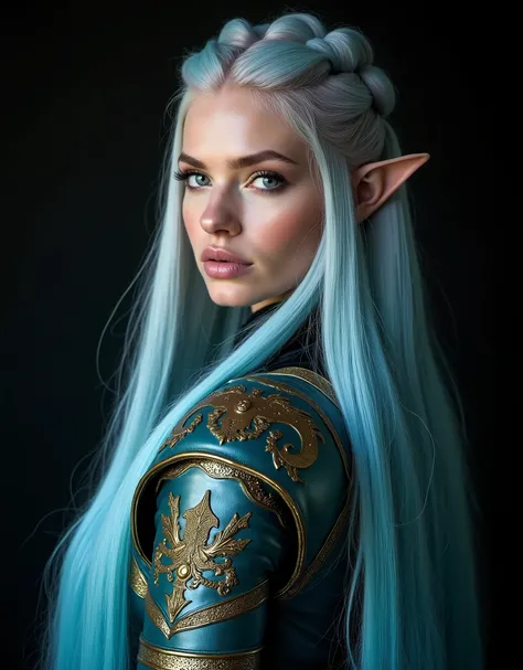 GORGEOUS VALKYRIE , WARRIOR WOMAN, BUST IMAGE STYLE, STUDIO IMAGE STYLE, BLACK INFINITE BACKGROUND, DIFFUSED LIGHTS ON FACE, BACK LIGHTS ON HAIR, LUMINOUS PINK BLUE HAIR, CLOSE FACE SHOT, HUGE LONG HAIR, HUGE STRAIGHT LONG HAIR, BRAID HAIR STYLE, PLATINUM ...