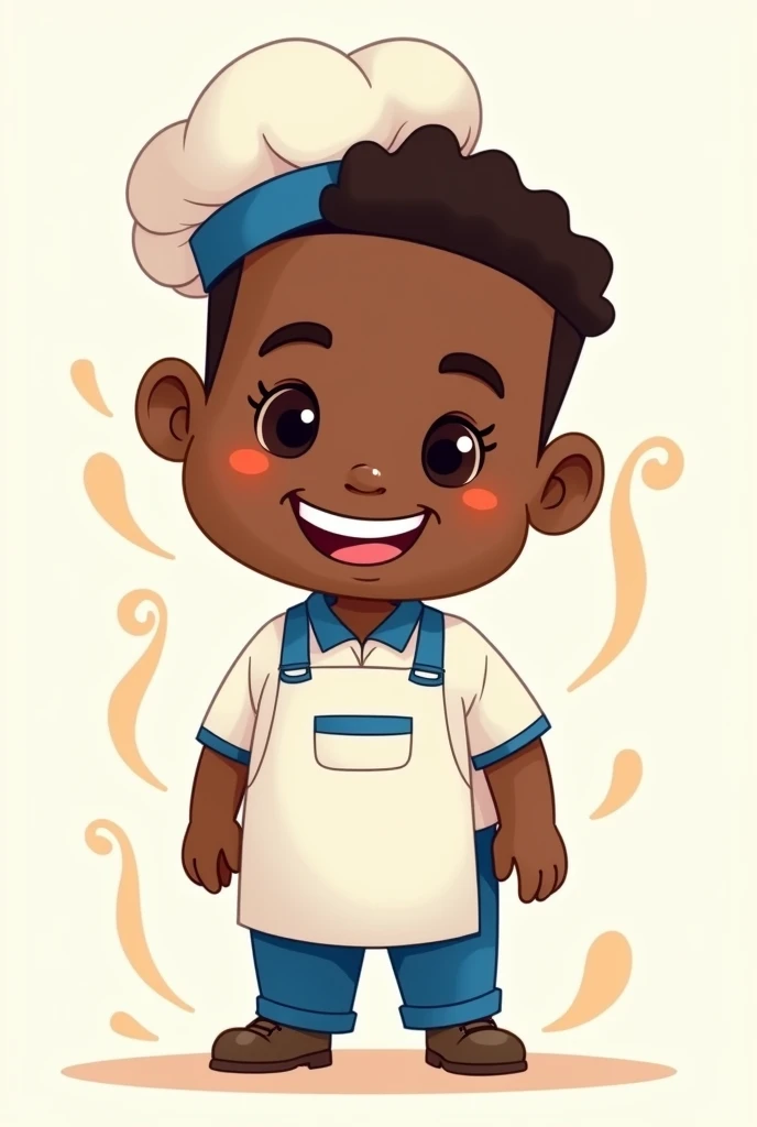 African baker in white and blue clothes, chibi design