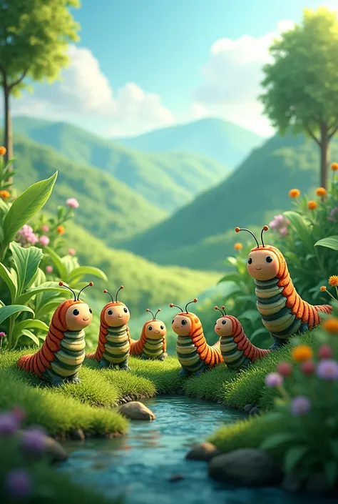 5 caterpillars in a valley 
