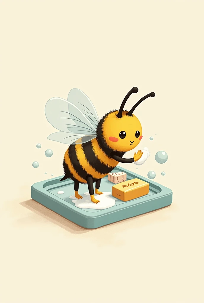 A bee drawing itself washing with soap

