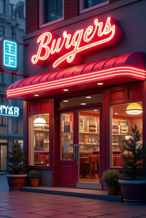 Make an image of an entrance to a hamburger restaurant.