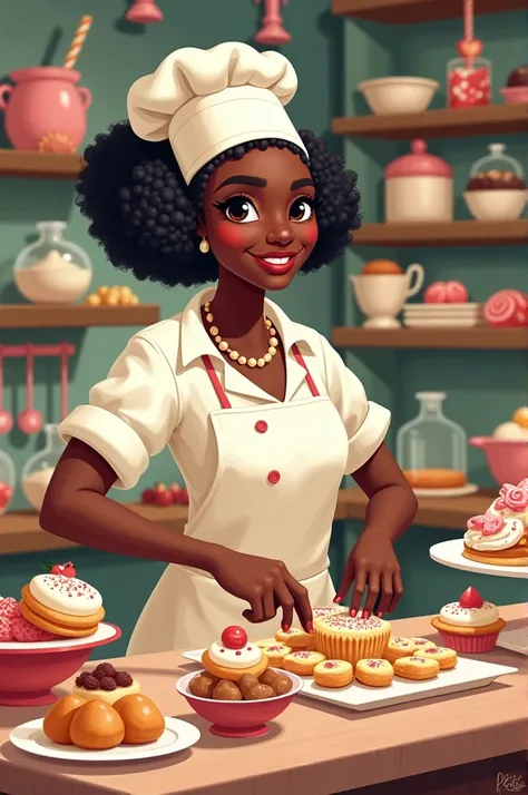 Drawing of a black confectioner making sweets