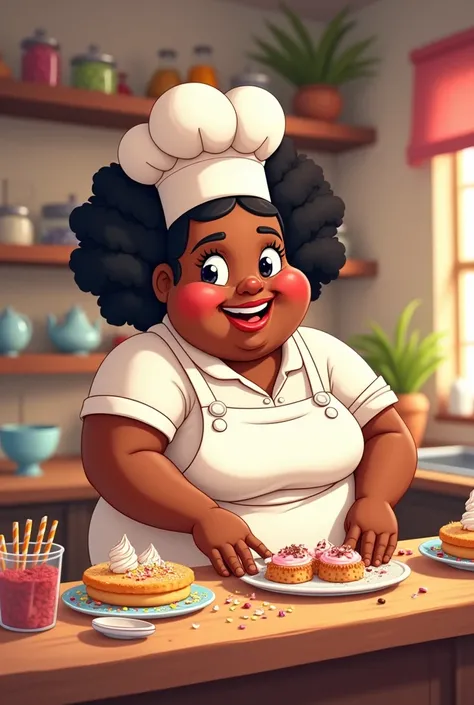 Cartoon black confectioner making sweets