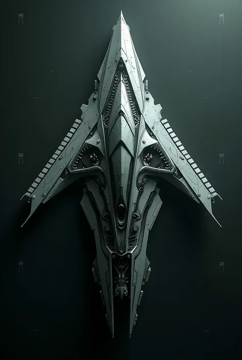 Spaceship inspired by the silhouette of the crest on the head of the Alien Queen from the ALIEN movie saga, that appears to have parts of synthetic organic matter. I need an architecturally striking type of shape to make it stand out among other ships.. I ...