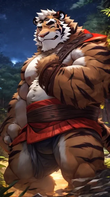 anime style, aid210, nj5furry, ((whole body)), ((monk)), standing, kick, ((plump middle-aged tiger man)), BREAK ((brown eyes)), one eye closed, beautiful beard, beautiful ears, (male face:1.3), (big face:0.5), square jawline, (Male Eyes:1.2), (sharp eyes:0...