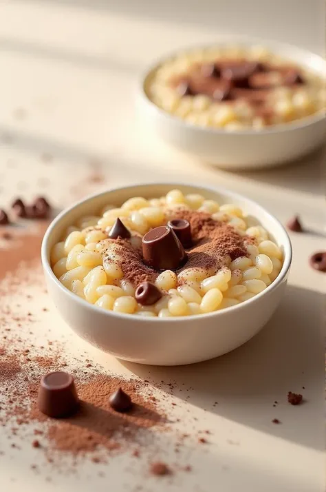 I want an advertising image about the product (rice pudding with chocolate)