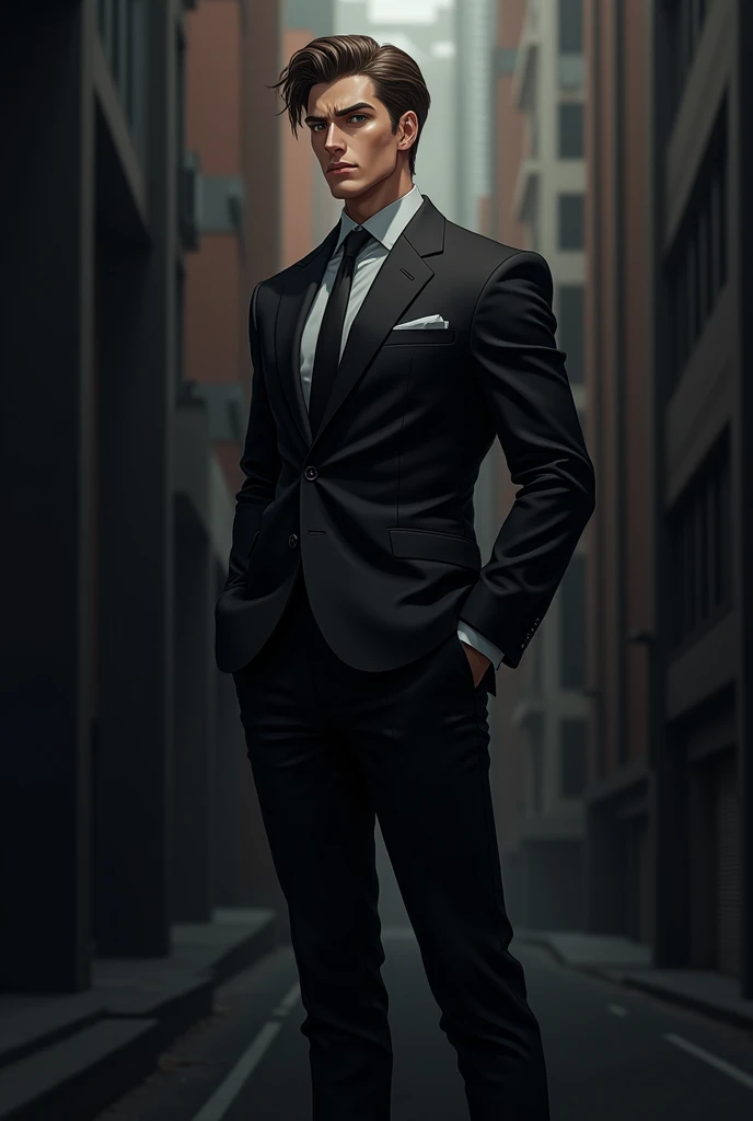 Anime billionaire handsome male dressed in black corporate. Dark background 

Genre urban, realistic, rebirth, romance 