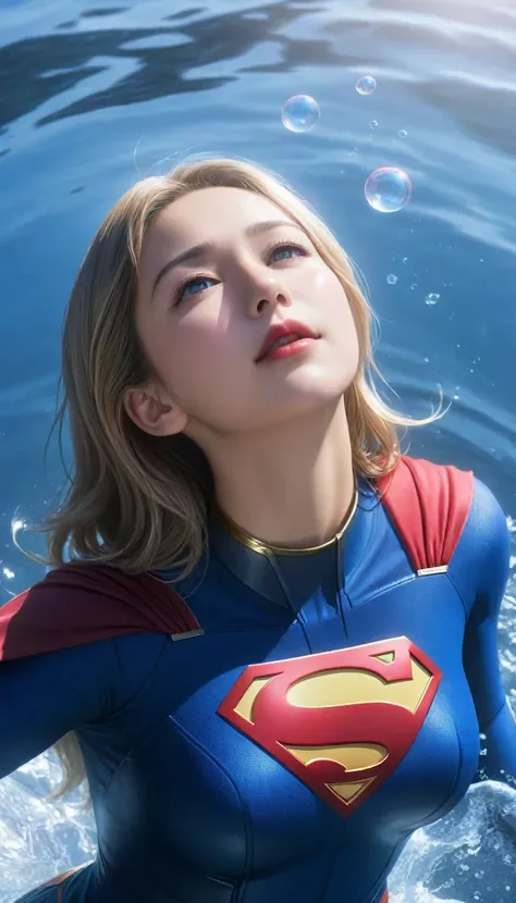 (masterpiece,highest quality,ultra_detailed,high resolution,absurdists:1.2), supergirlof costume, a girl in the water、eyes close...