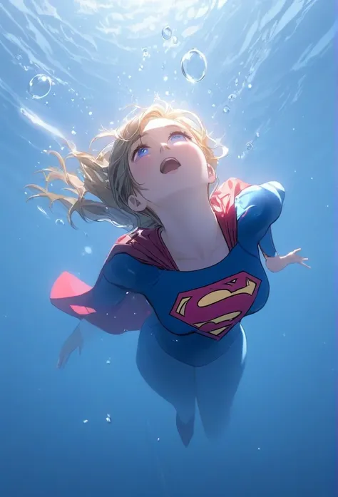 (masterpiece,highest quality,ultra_detailed,high resolution,absurdes:1.2), supergirlof costume, a girl in the water、eyes closed,...