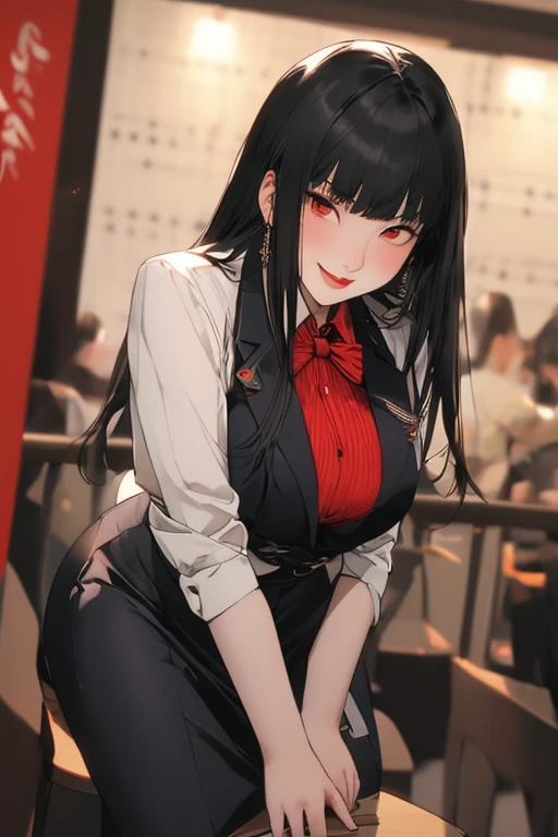 Yumeko Jabami milf, evil smile, curvy,
uniform, open clothes, skirt, thighs, (leaning forward:1.2), Looking at viewer, Bokeh, film grain, (from below), epic photo
