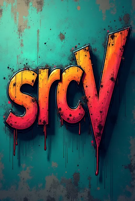 The letters SRCV in graffiti style with a punk background in blue fading to green 