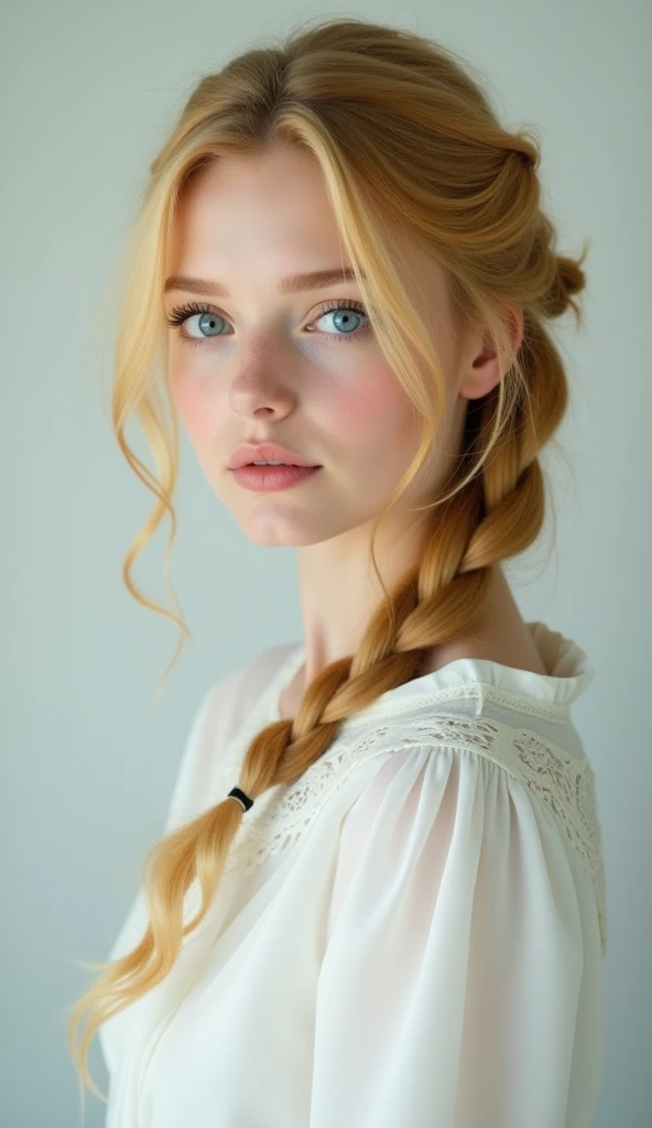 wonderful, masterpiece, 金hair, blue eyes, White clothes, Upper Body, hair, Fair skin, Side braid, Highest quality