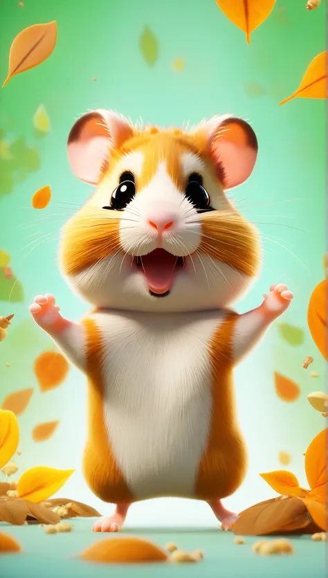 Giraffe with mouth open and hands up, surrounded by leaves, adorable digital painting, cute digital art, hamsters, hamsters, cute 3 d render, cute detailed digital art, photo of a hamsters, cute cartoon character, hyper cute, cute animal, rato maplestory, ...