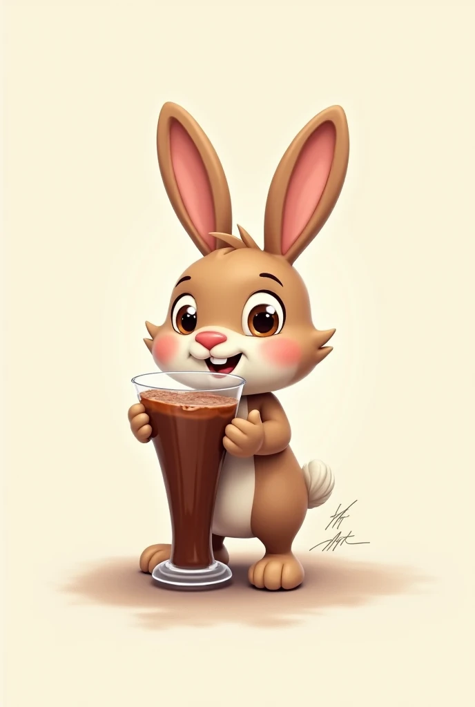 Nesquick bunny holding a glass of chocolate