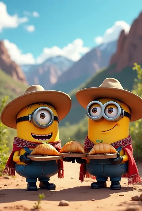 Minions dressed as Chilean cowboys with empanadas in their hands
