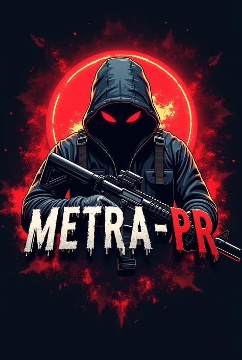 Create a reggaeton logo with a machine gun with the name written below Metraa-Pr  