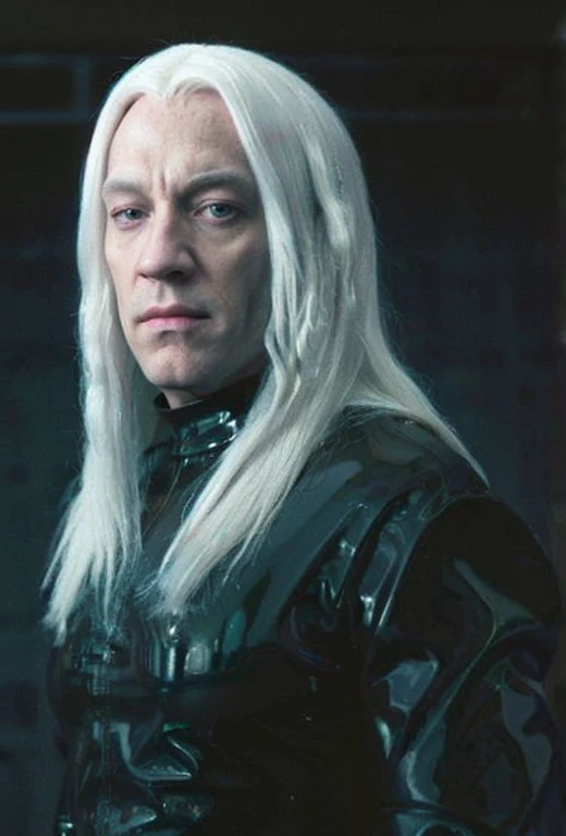 Lucius Malfoy, skintight latex costume, glossy black latex bodysuit,rubber mature man,