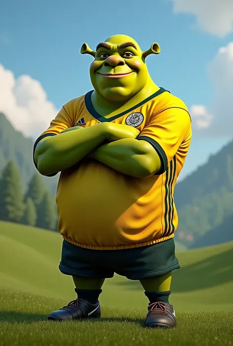 Shrek wearing a Corinthians shirt
