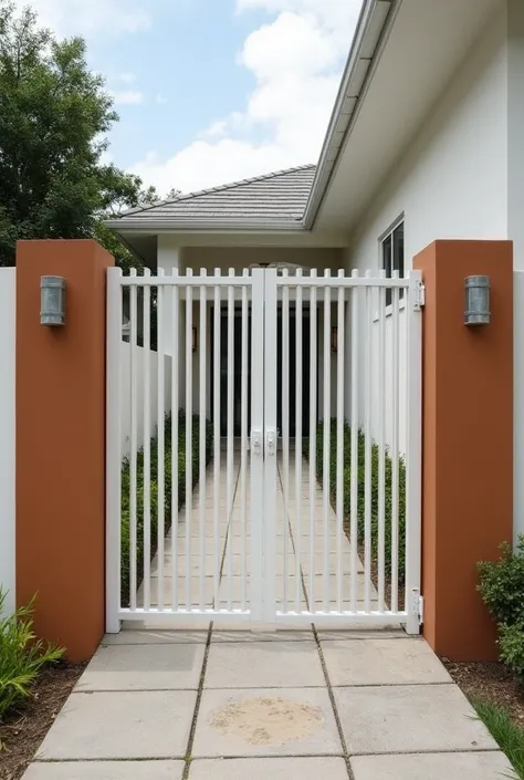 I have a 40-meter linear wall with a metal social gate painted white and side columns painted monkey brown., I need examples of designers for the wall that is currently rough plastered. I would like examples of how to improve the closure of the house. 