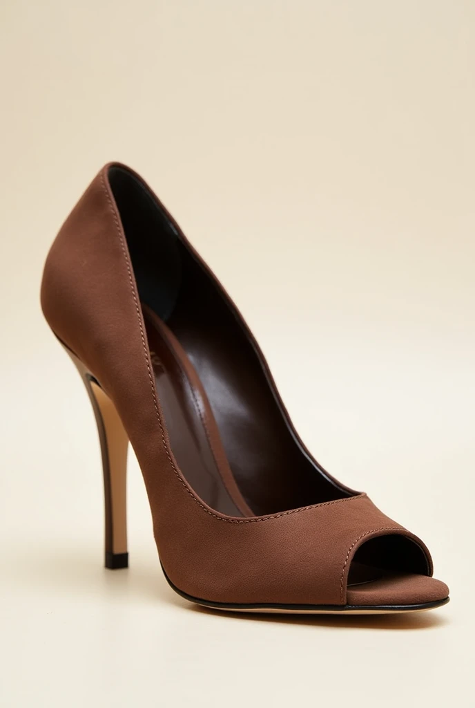 15 cm chocolate brown heel with closed front open at the toe