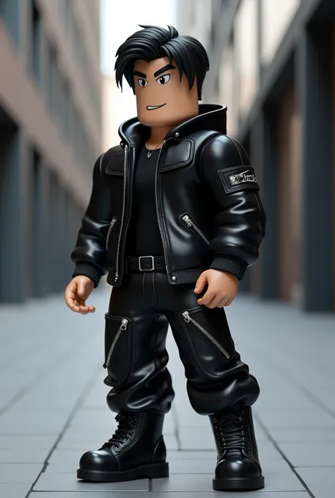 Roblox character wearing black y2k clothing boy