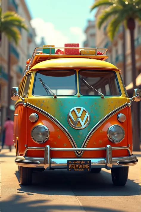 Colorful Volkswagen van Turing car with shopping bags
