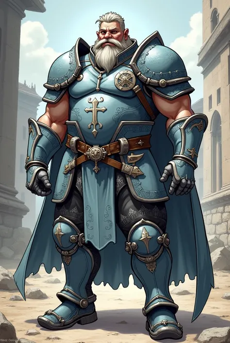 robust medieval middle aged man armored in light blue and gray tones. graphic style drawing of KOG&#39;s grand chase game