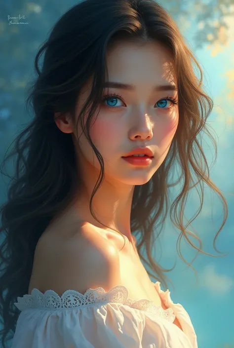 Xia is a woman of great beauty, with blue eyes that seem to shine with an inner light, transmitting warmth and kindness. Her skin is soft and her hair flows gracefully., reflecting her delicate yet strong nature. She is the light in Aleen&#39;s life, His p...