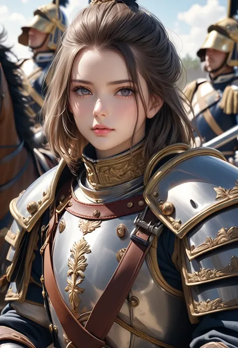 Cuirassiers, best quality, 4k, 8k, highres, (masterpiece:1.2), ultra-detailed, (photo realistic,:1.37), looking at viewer, (face close up:0.7),--no watch,