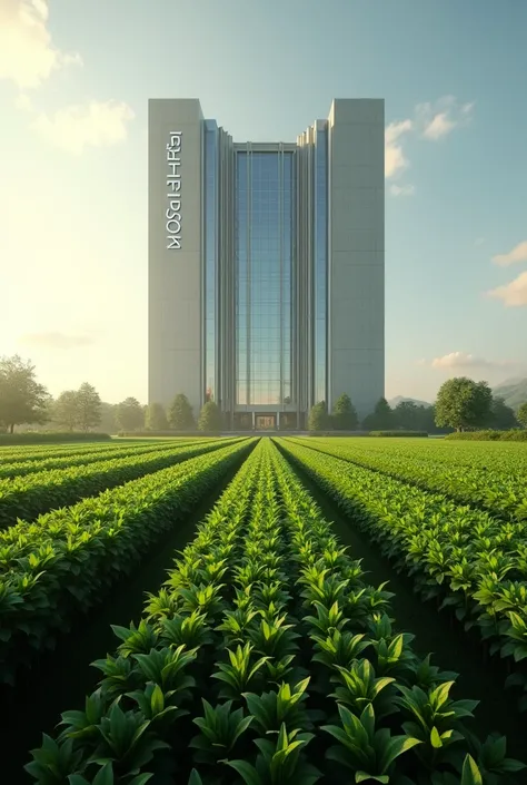 make an image of a building of a billion-dollar company focused on selling seeds with the name "seeds of the field&#39; put the company name in big letters with a field around the company

 