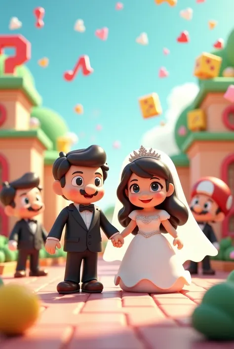 Bride and groom at a mii nintendo style wedding