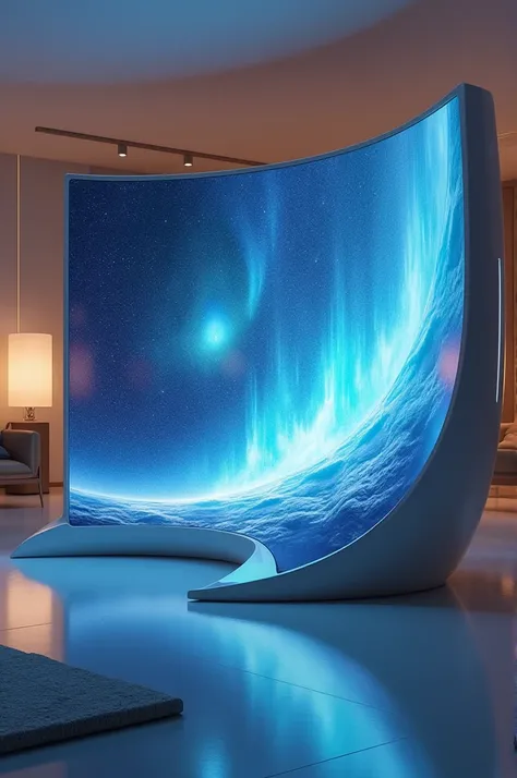 Image of a futuristic television that bends and transports the Internet