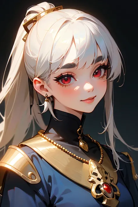 (Highest quality, masterpiece:1.2), High resolution, The highest masterpiece、Very detailed, Realistic:1.37, Fantasy, An illustration,Gray Hair、 Red eyes、Queen, Navy and blue dress、beautifully、Eyeshadow Red、Thick eyebrows、Long eyelashes、pupils are black、shi...